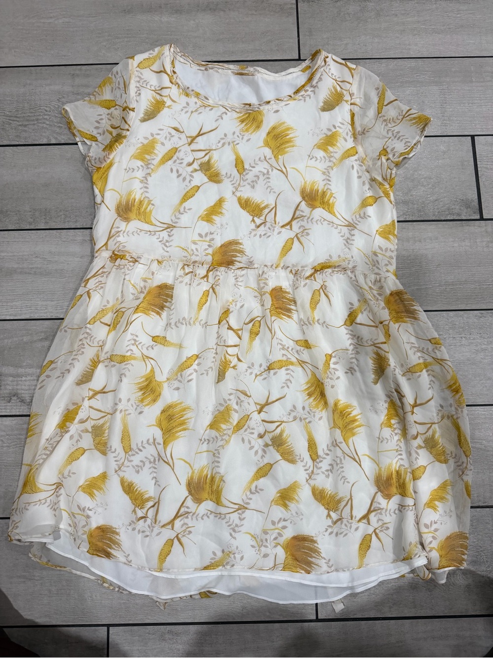 Women’s White Blouse with Yellow Botanical Print - Lightweight Summer Top